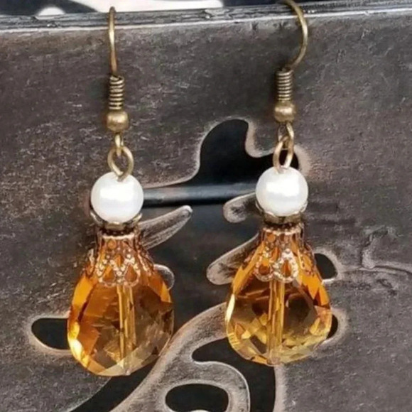 Handcrafted Faceted Glass Teardrop Dangle Earrings - Picture 1 of 5